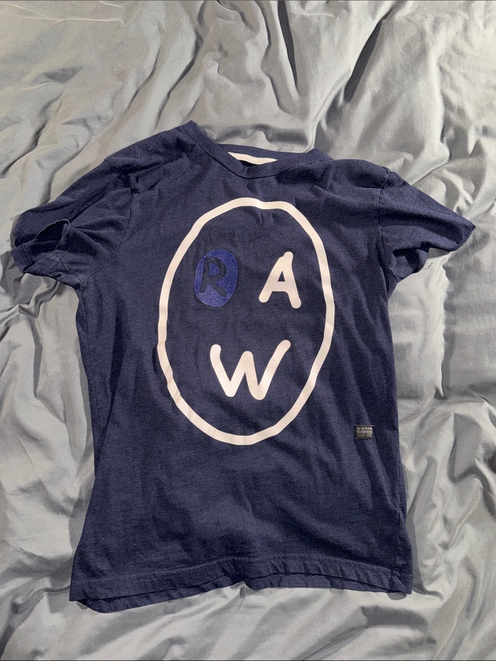 G-Star Navy Graphic Short Sleeve Tee with Cream Logo